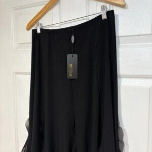 Piccadilly Black Godet Midi Skirt Ruffle Mesh Trim Womens M Flowy Evening Dressy